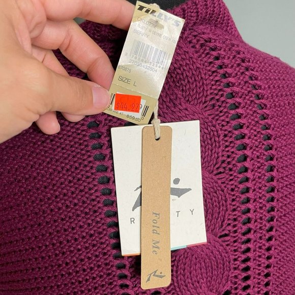 Tilly's Rusty Brand Cable Knit Tunic High Low Burgundy Sweater Size L - NWT - Picture 4 of 9